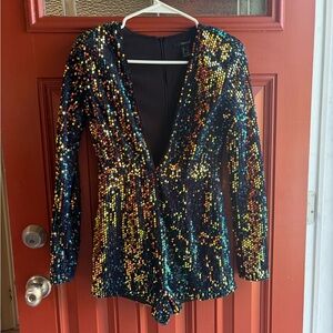 💜 Deep V-Neck Party Sequin mini-Romper